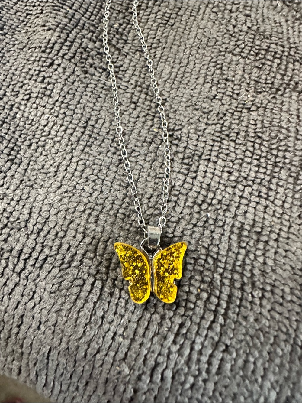 Butterfly Dsigns Silver Necklace with Yellow Glitter Butterfly Pendant